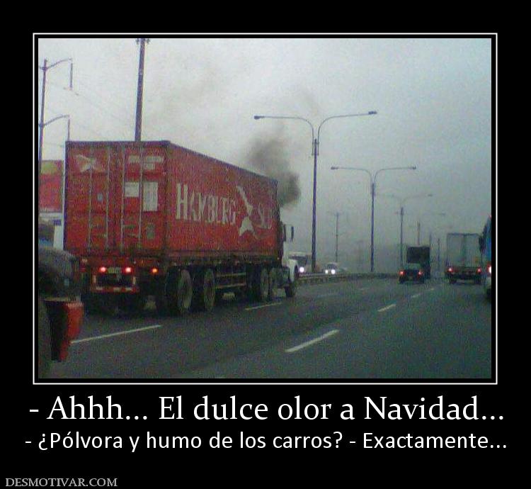 - Ahhh... El dulce olor a Navidad... - ¿Pólvora y humo de los carros? - Exactamente...