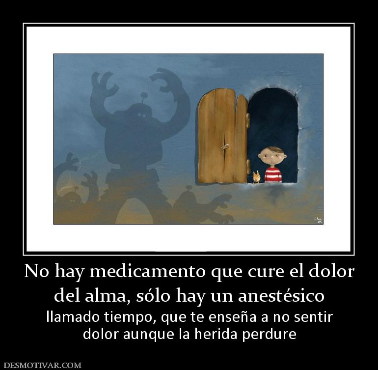 No hay medicamento que cure el dolor del alma, sólo hay un anestésico llamado tiempo, que te enseña a no sentir dolor aunque la herida perdure