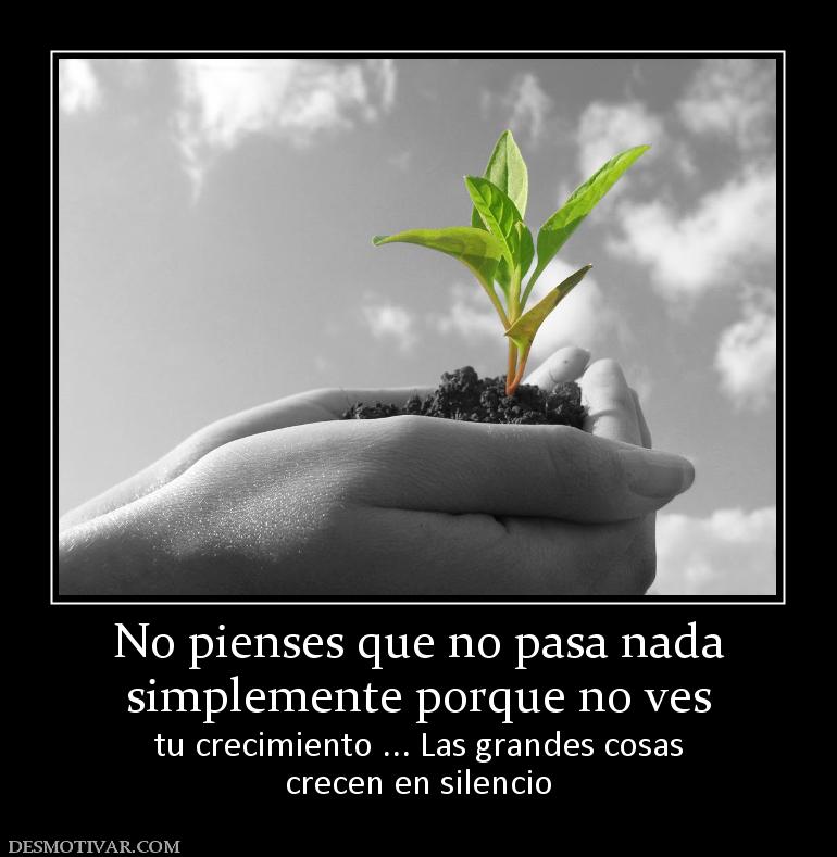 No pienses que no pasa nada simplemente porque no ves tu crecimiento ... Las grandes cosas crecen en silencio