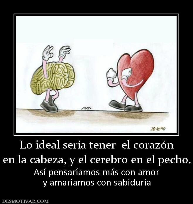 Lo ideal sería tener  el corazón en la cabeza, y el cerebro en el pecho. Así pensaríamos más con amor y amaríamos con sabiduría