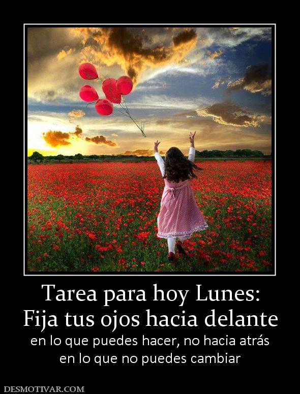 Tarea para hoy Lunes: Fija tus ojos hacia delante en lo que puedes hacer, no hacia atrás en lo que no puedes cambiar