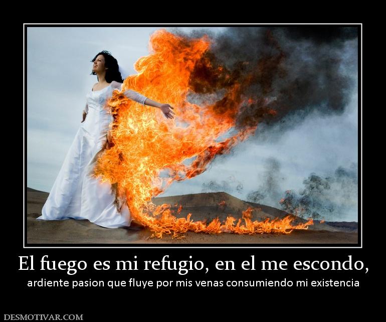 El fuego es mi refugio, en el me escon ardiente pasion que fluye por mis venas consumiendo mi