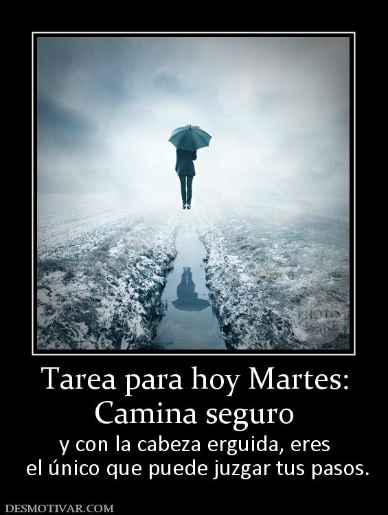 Tarea para hoy Martes: Camina seguro  y con la cabeza erguida, eres  el único que puede juzgar tus pasos.