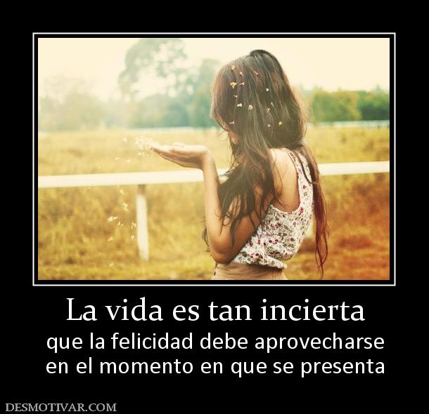 La vida es tan incierta que la felicidad debe aprovecharse en el momento en que se presenta