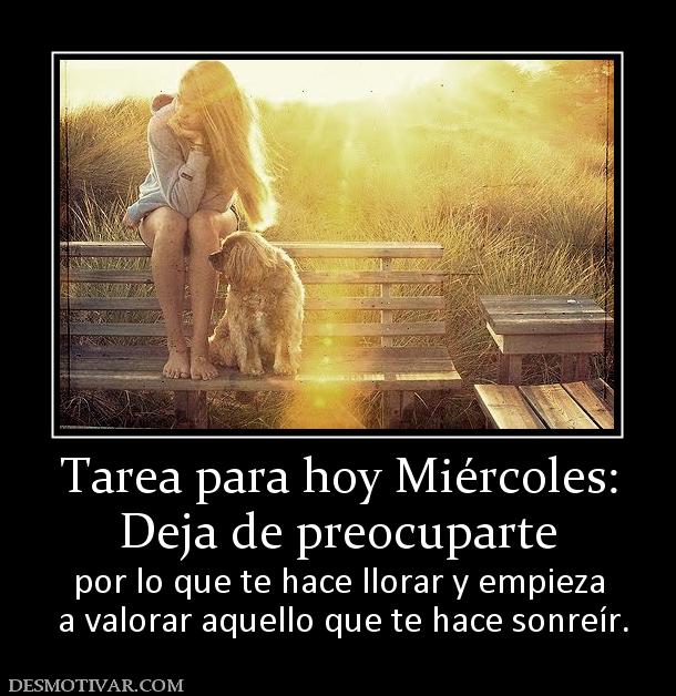 Tarea para hoy Miércoles: Deja de preocuparte  por lo que te hace llorar y empieza  a valorar aquello que te hace sonreír.