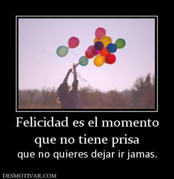 Felicidad es el momento que no tiene prisa que no quieres dejar ir jamas.