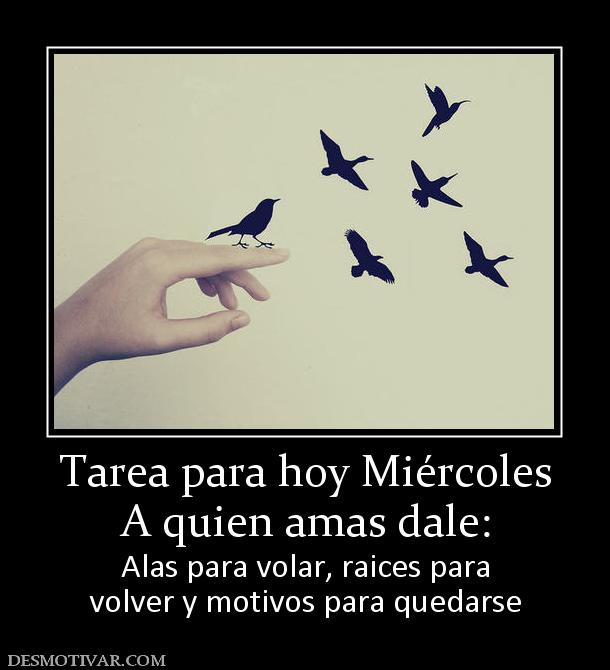 Tarea para hoy Miércoles A quien amas dale: Alas para volar, raices para volver y motivos para quedarse