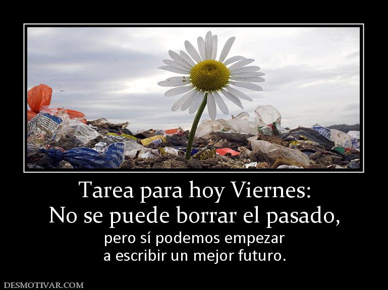 Tarea para hoy Viernes: No se puede borrar el pasado, pero sí podemos empezar a escribir un mejor futuro.