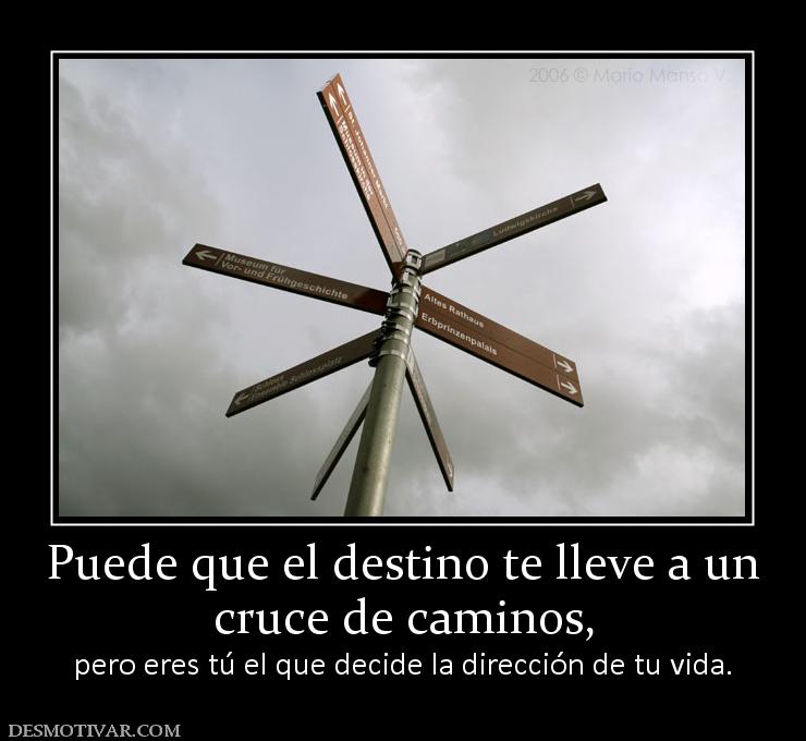 Puede que el destino te lleve a un cruce de caminos, pero eres tú el que decide la dirección de tu vida.