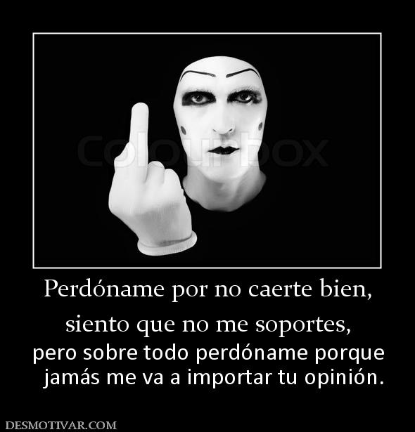 Perdóname por no caerte bien, siento que no me soportes, pero sobre todo perdóname porque   jamás me va a importar tu opinión.