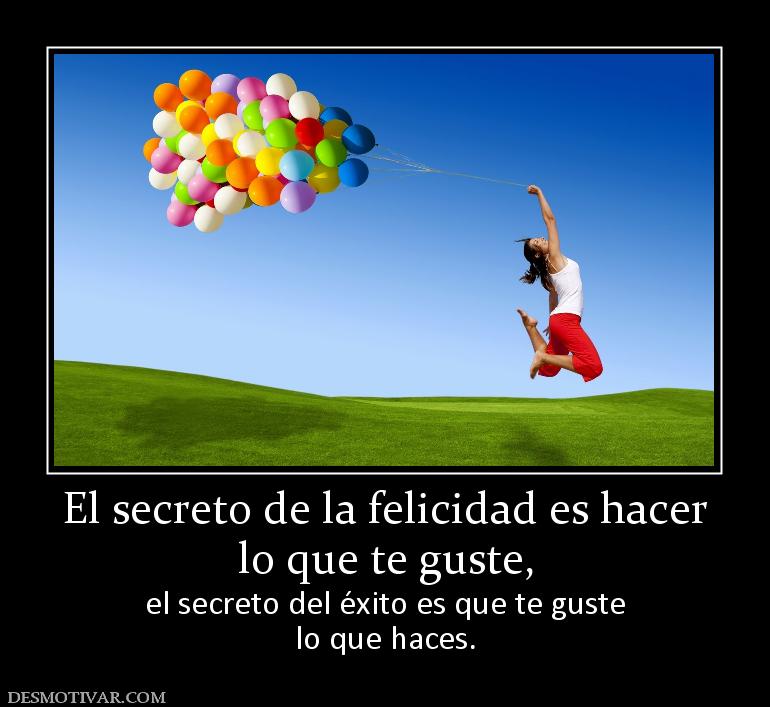 El secreto de la felicidad es hacer lo que te guste, el secreto del éxito es que te guste lo que haces.