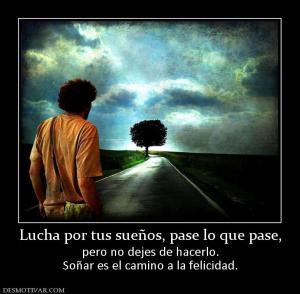 Lucha por tus sueños, pase lo que pase pero no dejes de hacerlo. Soñar es el camino a la felicidad.