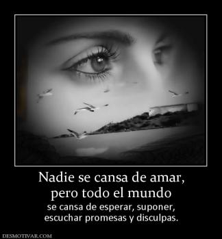 Nadie se cansa de amar, pero todo el mundo se cansa de esperar, suponer, escuchar promesas y disculpas.