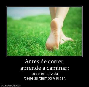 Antes de correr, aprende a caminar;  todo en la vida  tiene su tiempo y lugar.