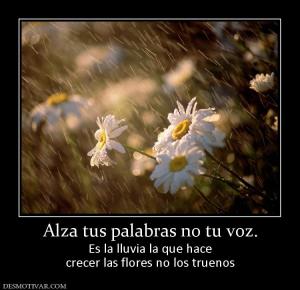 Alza tus palabras no tu voz. Es la lluvia la que hace crecer las flores no los truenos