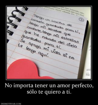 No importa tener un amor perfecto, sólo te quiero a ti.