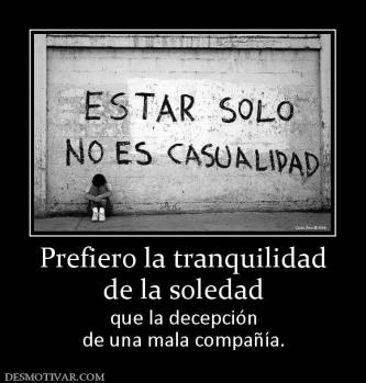 Prefiero la tranquilidad de la soledad que la decepción de una mala compañía.