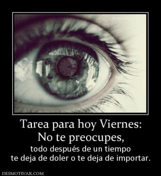 Tarea para hoy Viernes: No te preocupes,  todo después de un tiempo te deja de doler o te deja de importar.