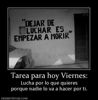 Tarea para hoy Viernes: Lucha por lo que quieres porque nadie lo va a hacer por ti.