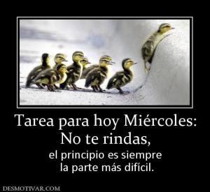 Tarea para hoy Miércoles: No te rindas, el principio es siempre  la parte más difícil.