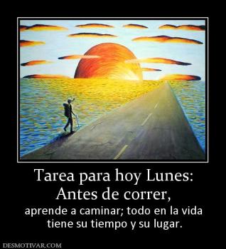 Tarea para hoy Lunes: Antes de correr, aprende a caminar; todo en la vida  tiene su tiempo y su lugar.