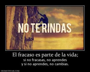 El fracaso es parte de la vida; si no fracasas, no aprendes y si no aprendes, no cambias.