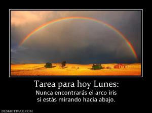 Tarea para hoy Lunes: Nunca encontrarás el arco iris si estás mirando hacia abajo.