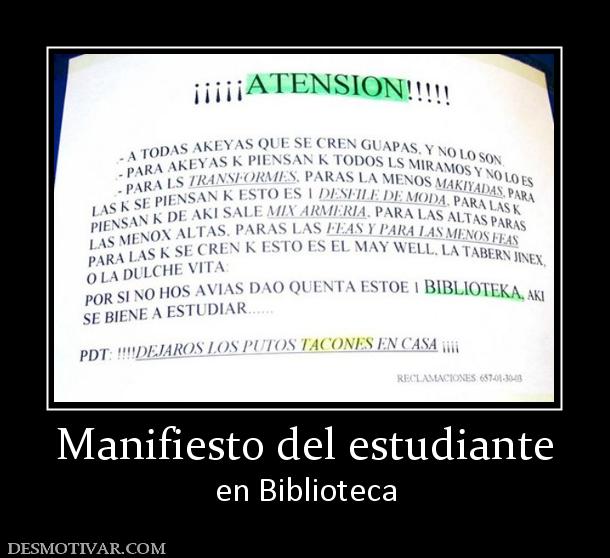 Manifiesto del estudiante en Biblioteca