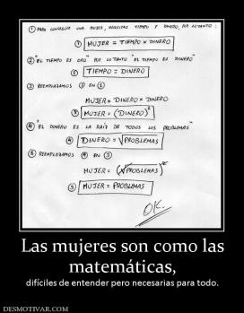 Las mujeres son como las matemáticas, difíciles de entender pero necesarias para todo.